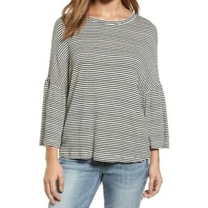 Caslon Black & White Striped Bell Sleeve Top Oversized Blouse